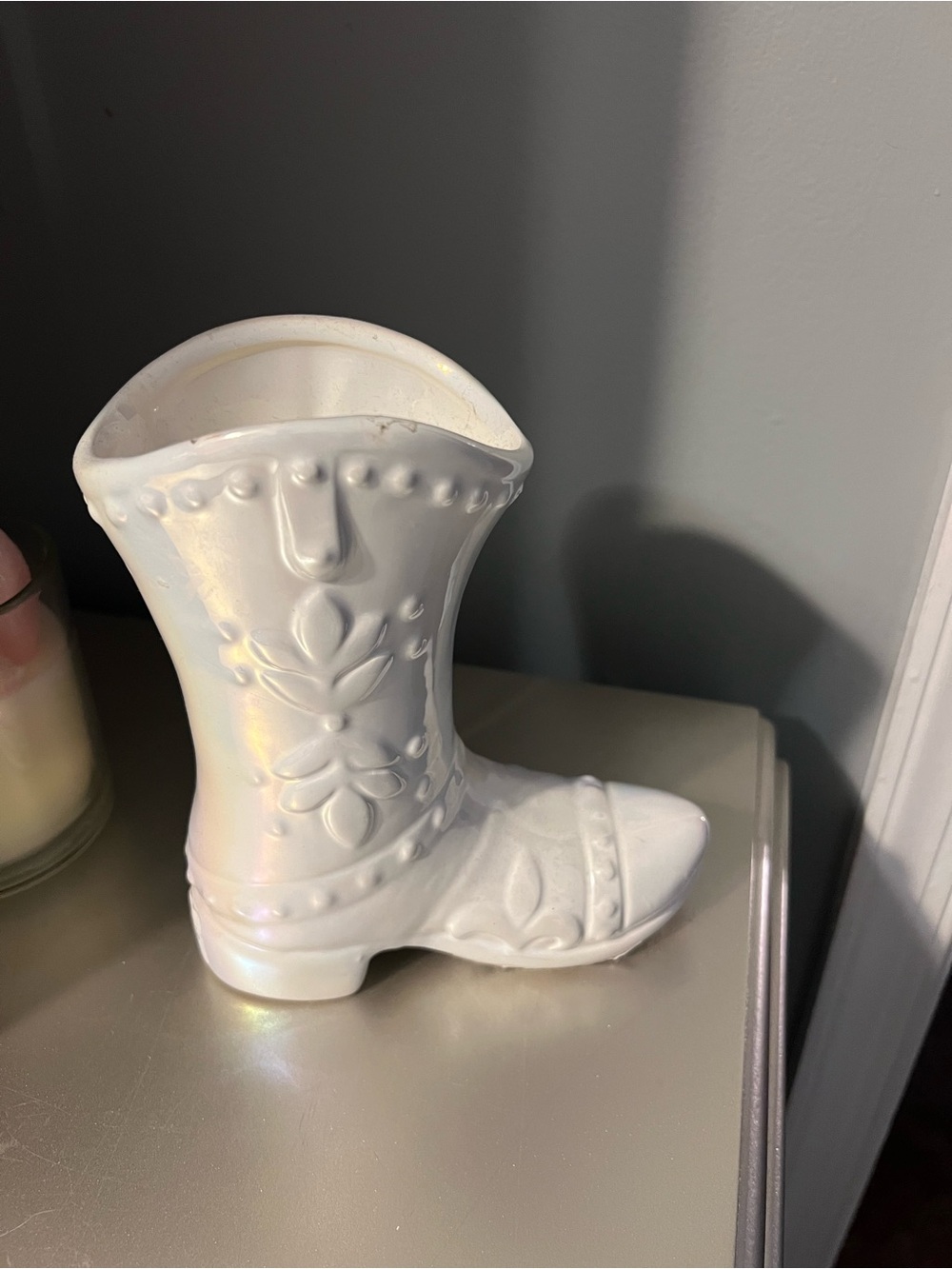 White Ceramic Cowboy Boot Decorative Vase - Home Accents
